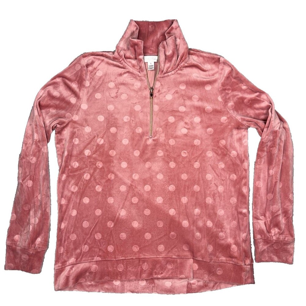 Marilyn Monroe Pink Velour Quarter 1/4 Zip Mock Neck Sweatshirt Polka Dot Small